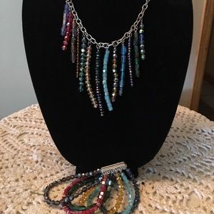 Multicolor beaded necklace and matching bracelet